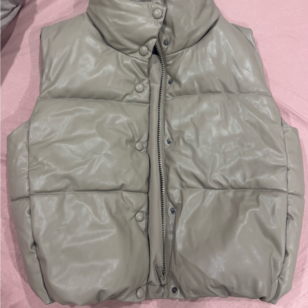 Zara Taupe Quilted Sleeveless Puffer Vest